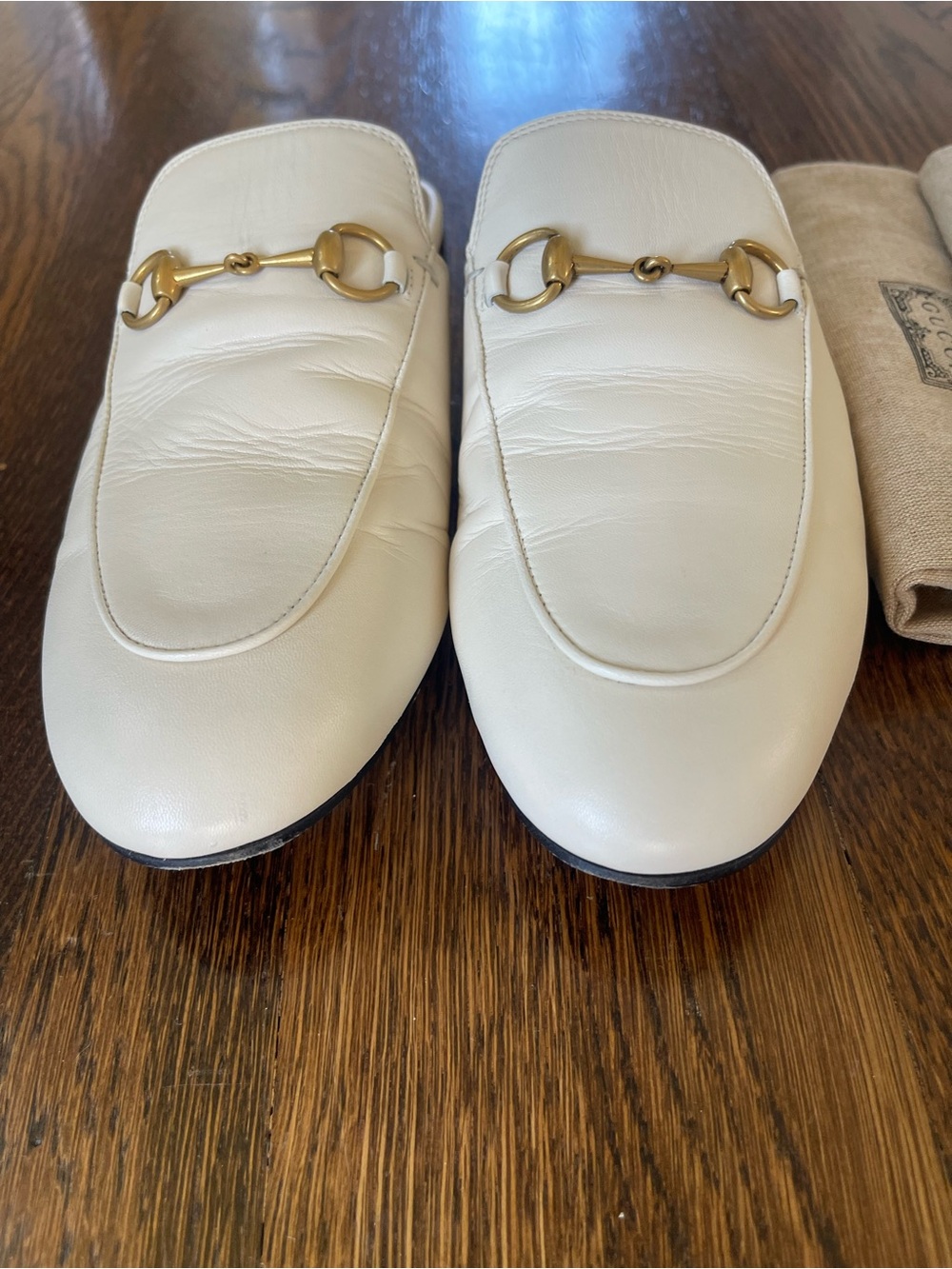 Gucci White Leather Horsebit Mules - Picture 3 of 7